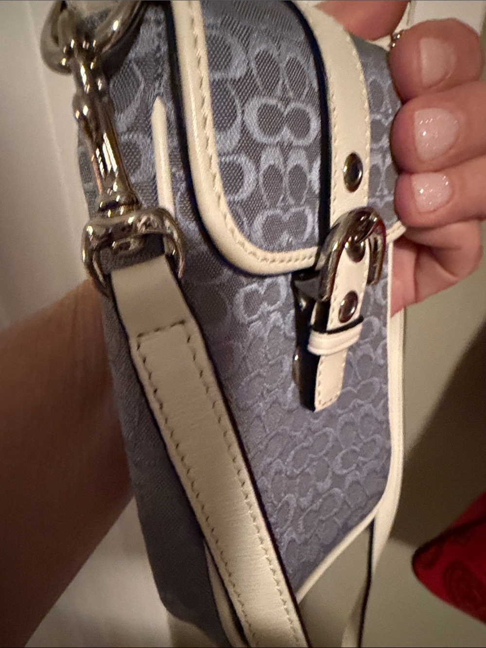 Coach 1941 Blue Signature Canvas Mini crossbody Bag with White Trim and Buckle - Picture 6 of 16